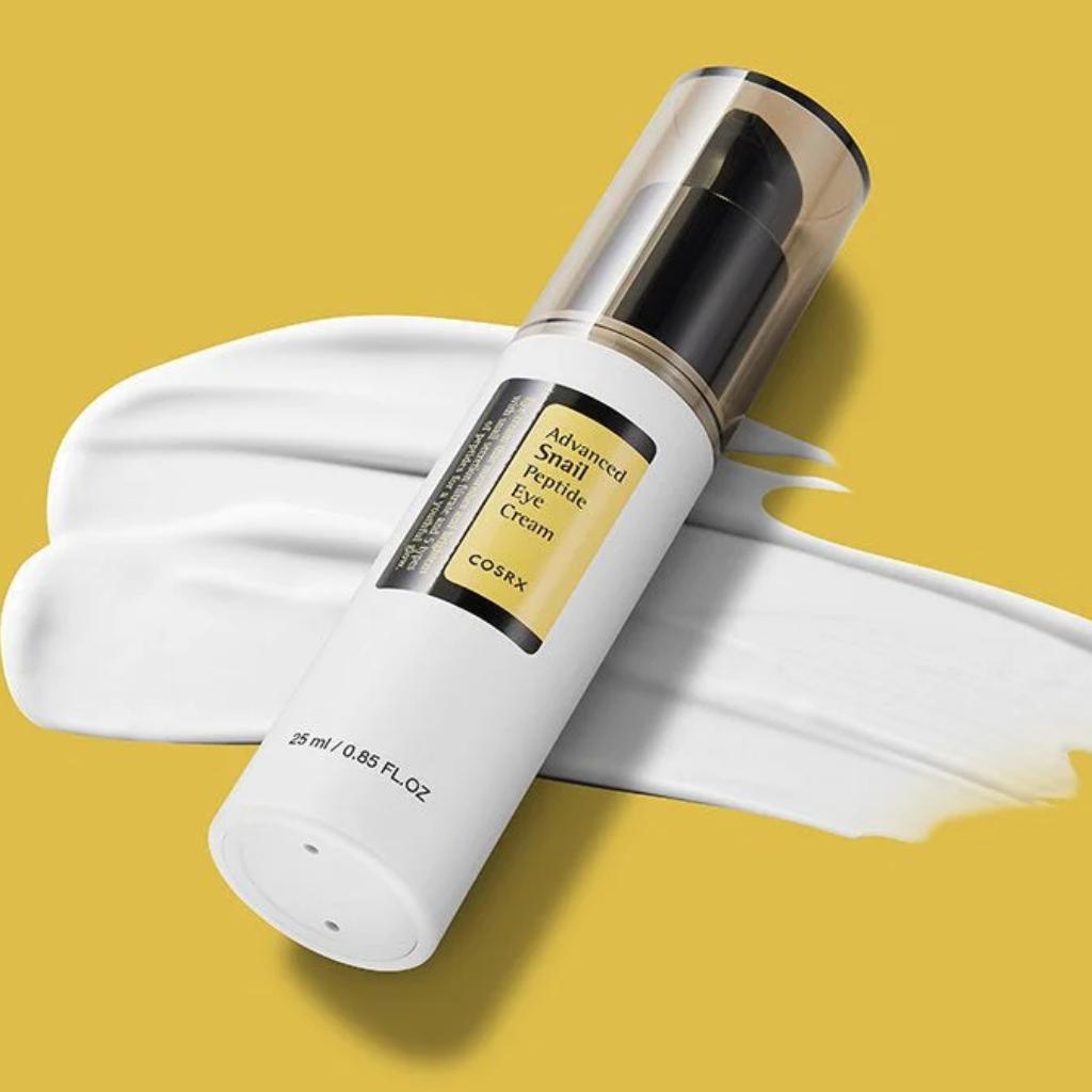 COSRX Advanced Snail Peptide Augencreme mit Schneckenschleim und Peptiden, 25 ml, für straffere Haut um die Augen.