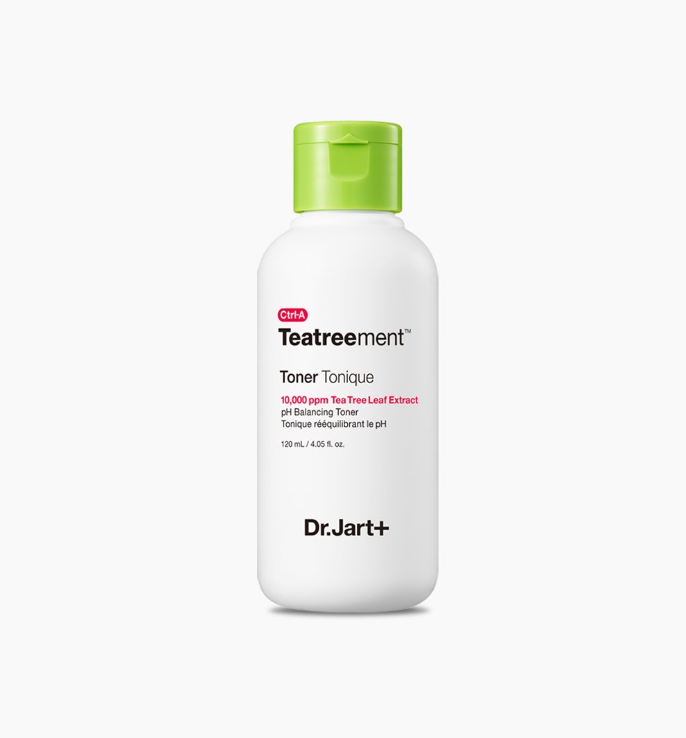 Dr.Jart+ Ctrl-A Teatreement Toner in 120ml Flasche, feuchtigkeitsspendend und klärend für unreine Haut, auf einem weißen Hintergrund.