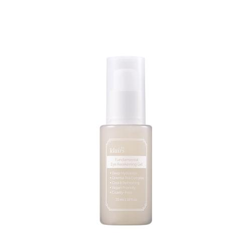KLAIRS Fundamental Eye Awakening Gel, Augen-Gel gegen Ringe und Schwellungen, mit Koffein, 35 ml, auf weißem Hintergrund.