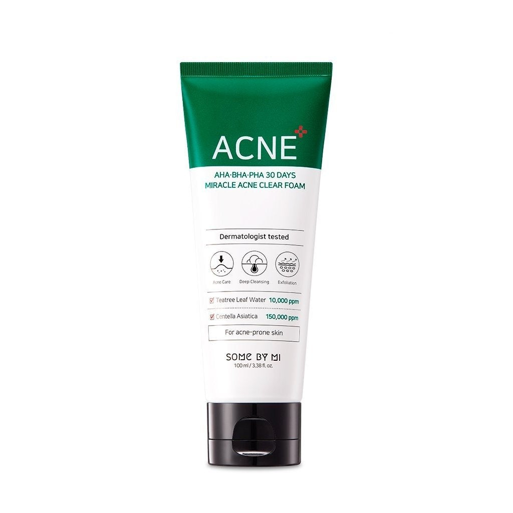 SOME BY MI AHA BHA PHA 30 Days Miracle Acne Clear Foam, antibakterieller Reinigungsschaum mit Teebaum, 100 ml