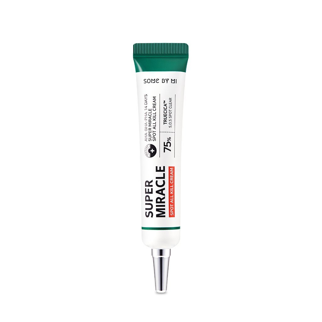 SOME BY MI AHA BHA PHA Super Miracle Spot All Kill Creme, 30 ml, anti-akne Spot-Creme in weißer Verpackung mit Dosierspender