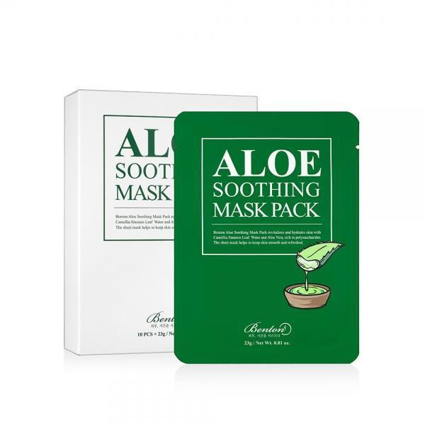 Benton Aloe beruhigende Gesichtsmasken, 10 Stück, feuchtigkeitsspendend und erfrischend für die Haut, in Verpackung sichtbar