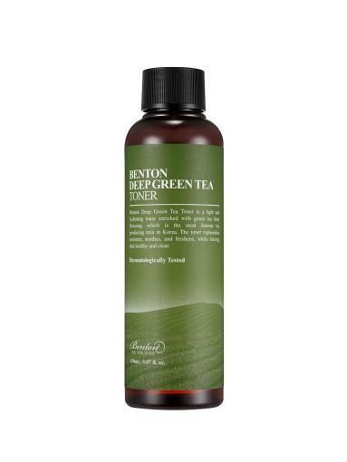 Benton Deep Green Tea Toner 150ml Flasche mit grünem Tee für die Hautpflege, auf weißem Hintergrund.