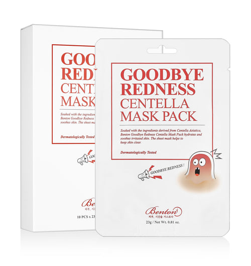 Benton Goodbye Redness Centella Gesichtsmaske, 23g, Verpackung mit 10 Einheiten, beruhigende Hautpflege für Rötungen