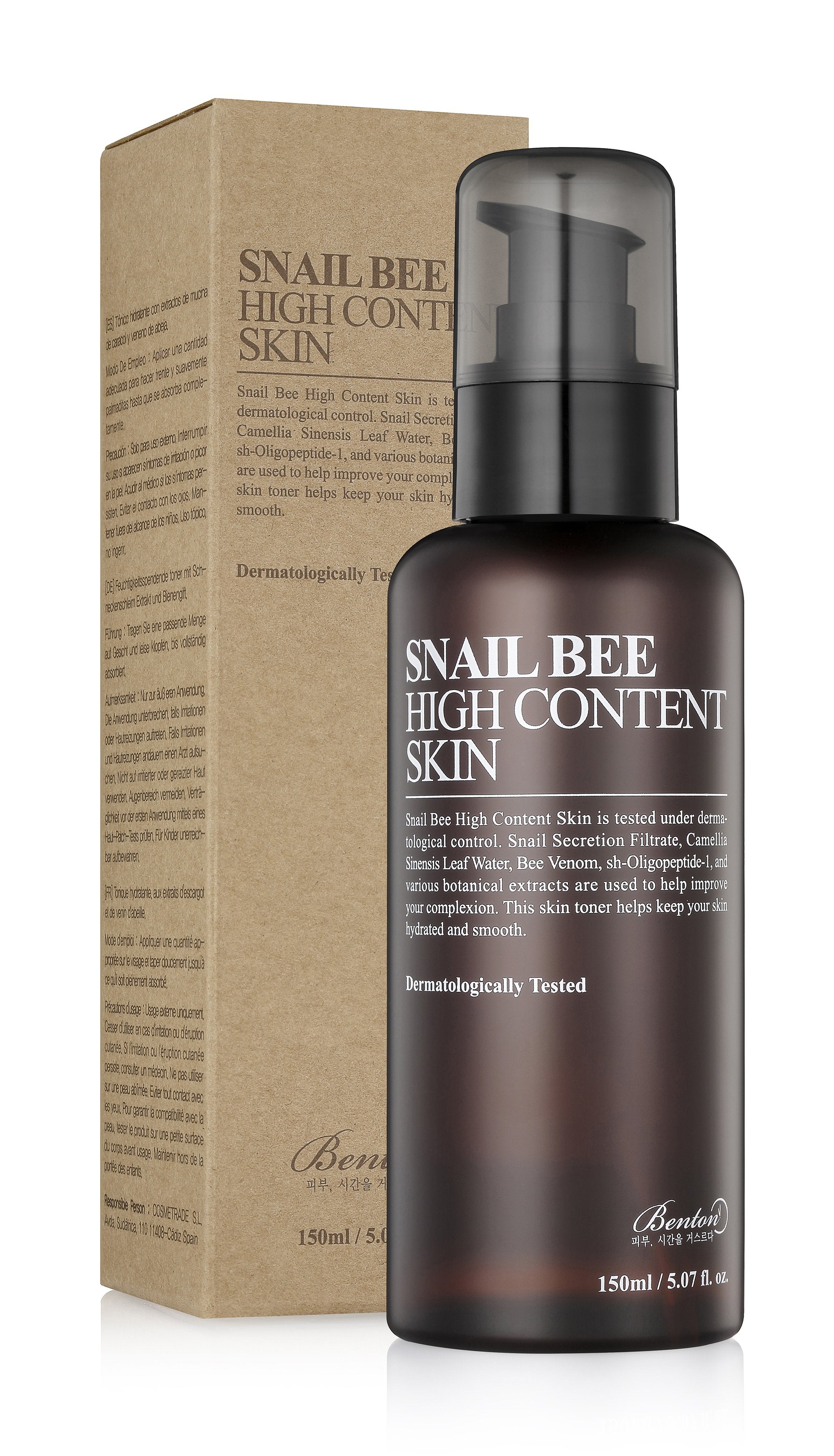 Benton Snail Bee High Content Skin Toner in 150ml Flasche, feuchtigkeitsspendend und beruhigend, mit Schneckenschleim und Bienengift