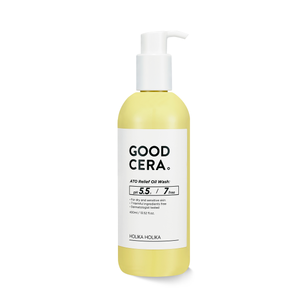 Holika Holika Good Cera Ato Relief Oil Wash, sanftes Reinigungsöl für trockene Haut, 400 ml, Flasche mit Pumpspender