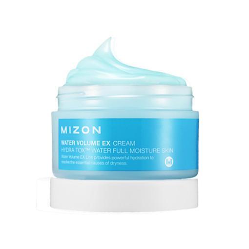 MIZON Water Volume EX Creme in 100ml, feuchte Pflegecreme mit hydratisierenden Inhaltsstoffen, sichtbare Verpackung und Textur.