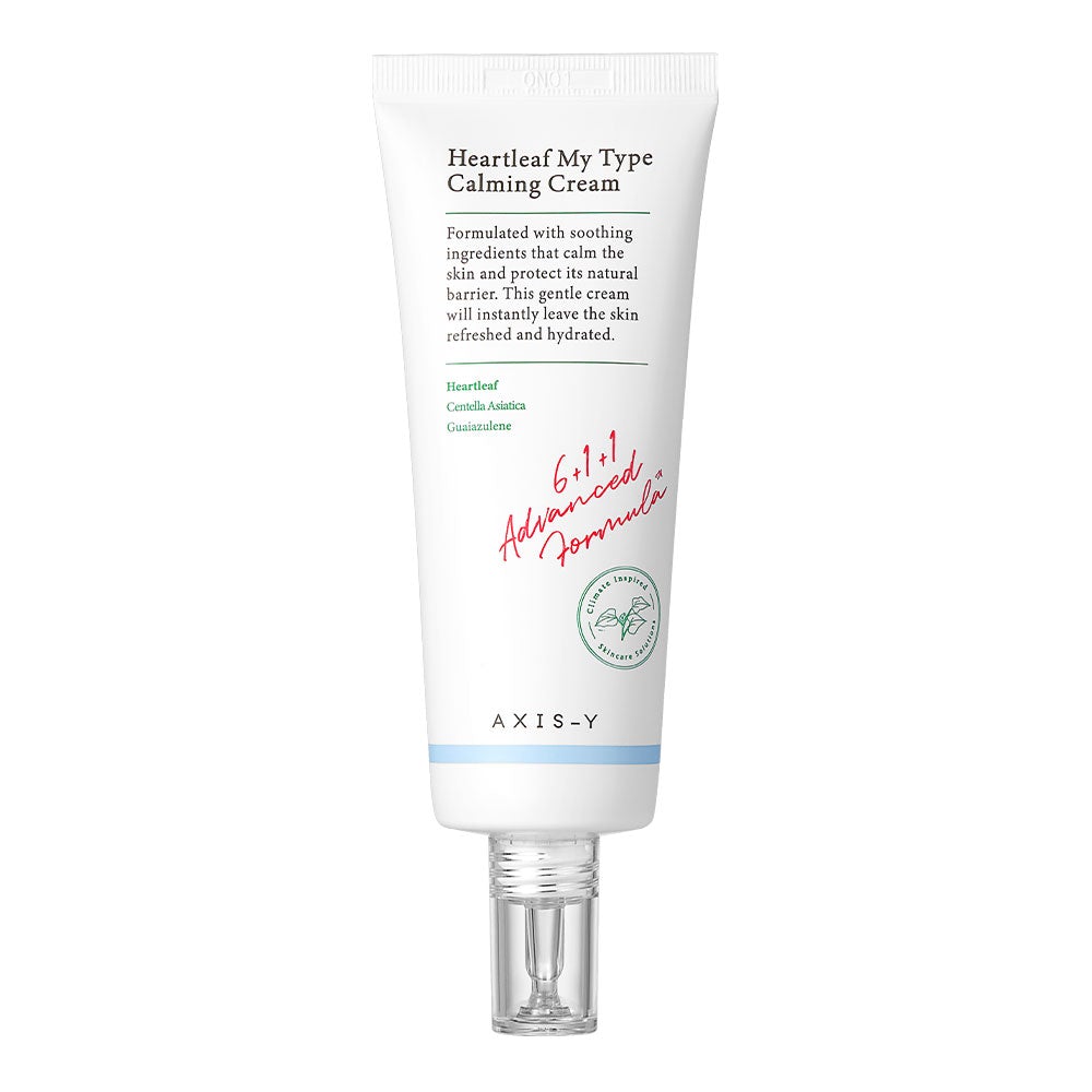 AXIS-Y Heartleaf My Type beruhigende Creme in 60ml, weiße Cremetube mit grüner Herzblatt-Illustration, für empfindliche Haut