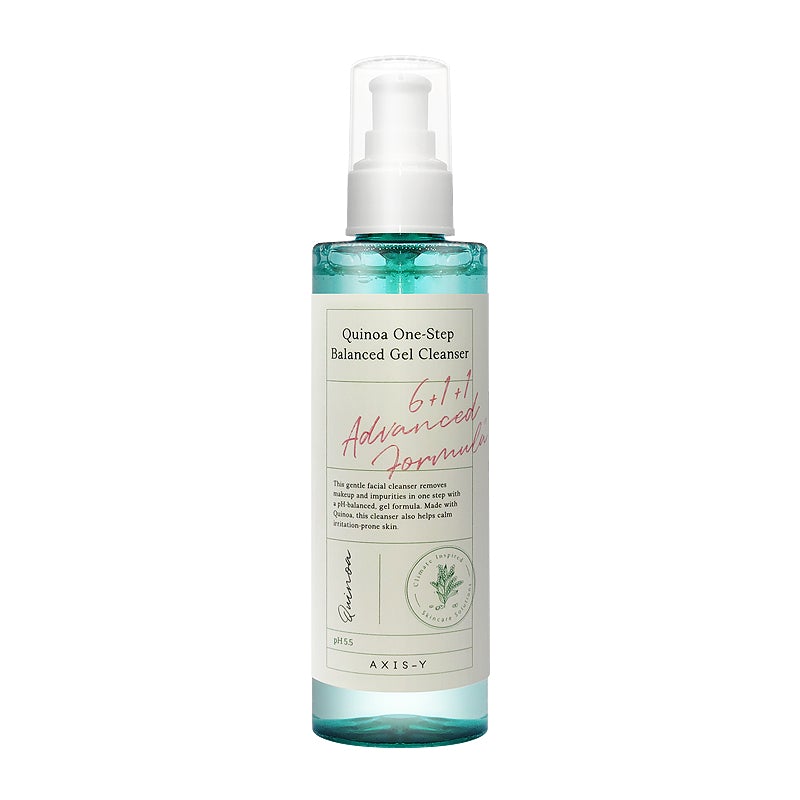 AXIS-Y Quinoa One Step Balanced Gel Cleanser in 180ml, flasche mit weißer Gel-Textur, für die tägliche Reinigung der Haut