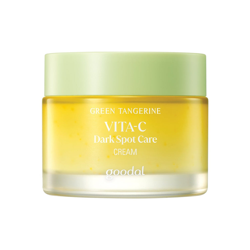 goodal Green Tangerine Vita C Dunkel Flecken Pflegecreme in 75ml, weiße Verpackung und cremige Textur sichtbar