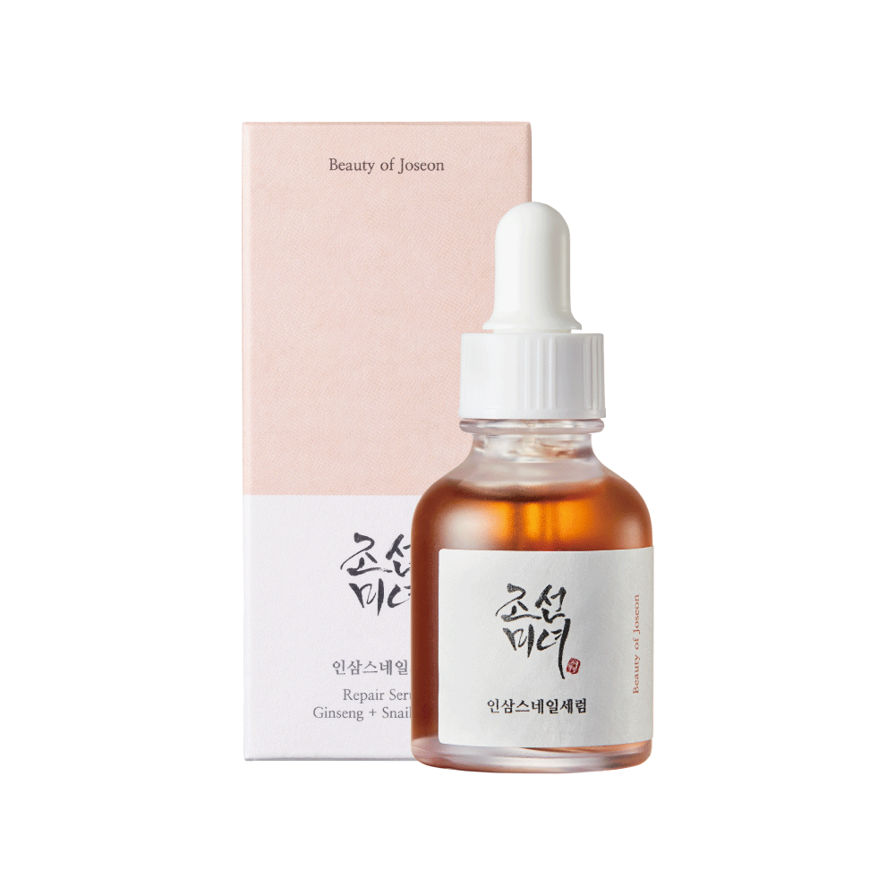 Beauty of Joseon Revive Serum mit Ginseng und Schneckenschleim für strahlende Haut, 30 ml, Flasche auf weißem Hintergrund