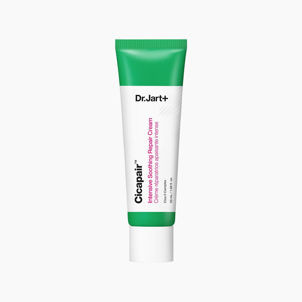 Dr.Jart+ Cicapair intensive beruhigende Reparationscreme in 50ml, cremige Textur, für empfindliche Haut, auf einem weißen Hintergrund.