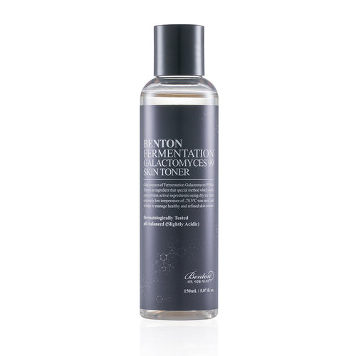 Benton Fermentation Galactomyces 99 Skin Toner in 150ml Flasche, Nahaufnahme des Toners mit Produktbeschreibung