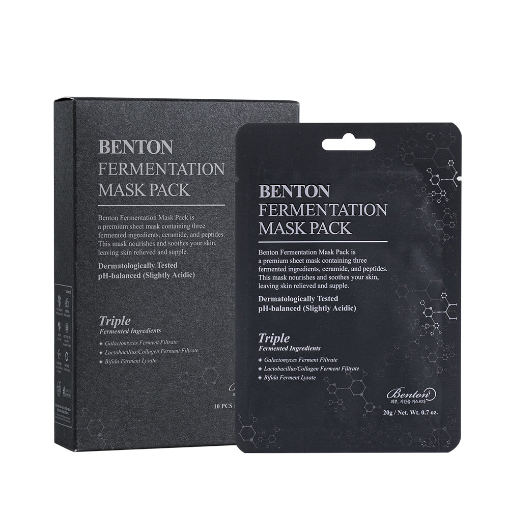 Benton Fermentation Maske Pack, 10 Stück, Gesichtsmasken mit fermentierenden Inhaltsstoffen, für gepflegte und strahlende Haut