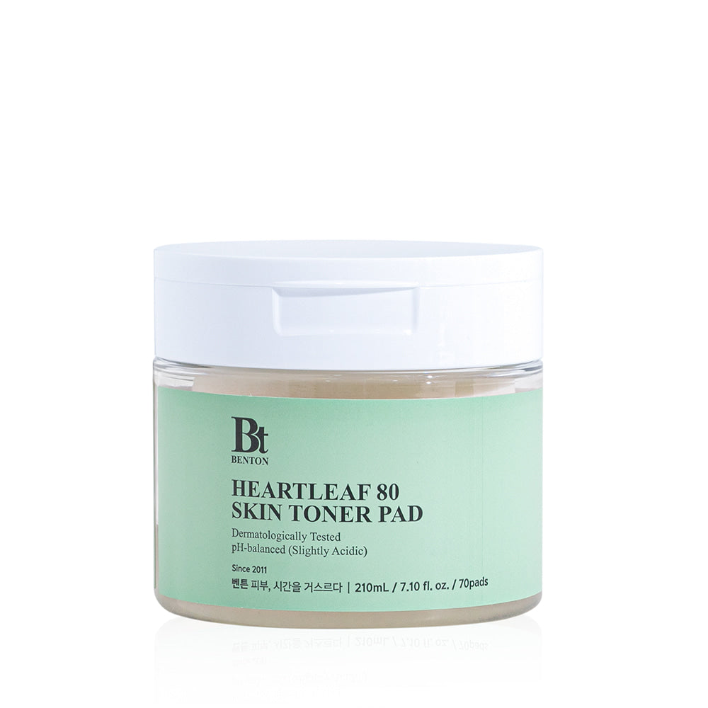 Benton HEARTLEAF 80 Skin Toner Pads, 70 Stück, feuchtigkeitsspendende Toner-Pads für die Hautpflege, in einer offenen Packung.