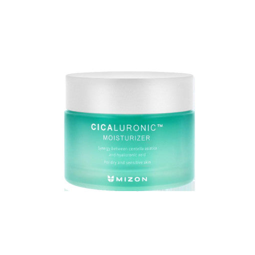 MIZON Cicaluronic Feuchtigkeitscreme 50ml, cremige Textur, für intensive Hautfeuchtigkeit, in einer weißen Dose.