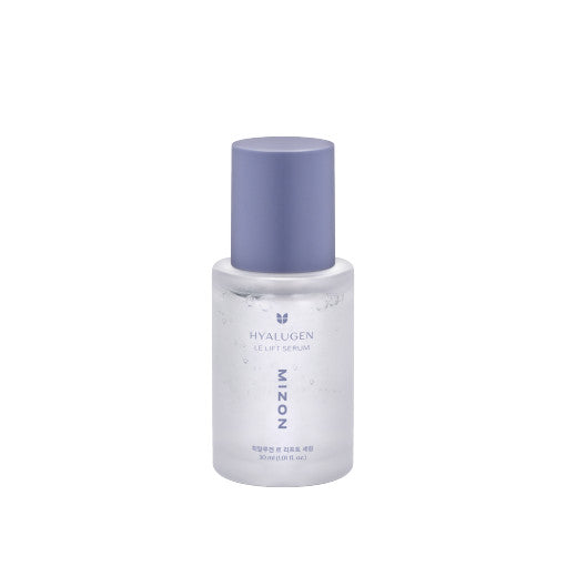 MIZON Hyalugen Le Lift Serum 30ml, in einer transparenten Flasche mit Pipette, auf weißem Hintergrund.