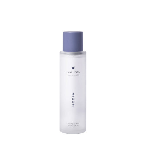 MIZON Hyalugen Water Toner in 130ml Flasche, klare Flüssigkeit für die Hautpflege, in einem weißen Flakon mit blauer Beschriftung