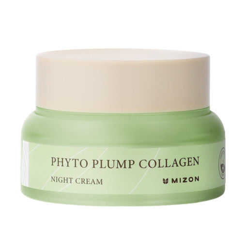 MIZON Phyto Plump Collagen Nachtcreme in 50ml Glasbehälter, cremige Textur, ideal für die Hautpflege über Nacht