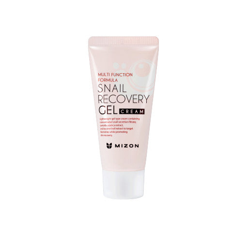 MIZON Schnecken-Recovery-Gel-Creme in 45ml, sichtbare Verpackung und Textur der pflegenden Creme gegen Hautreizungen