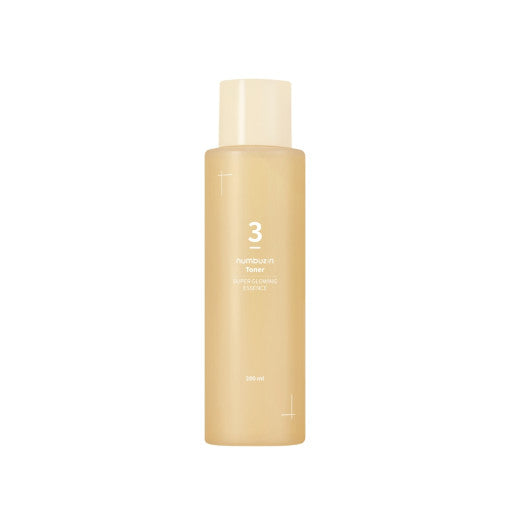 Numbuzin No.3 Super Glowing Essence Toner in 200 ml, fermentierter Glow-Essence-Toner für strahlende Haut, Flasche auf weißem Hintergrund