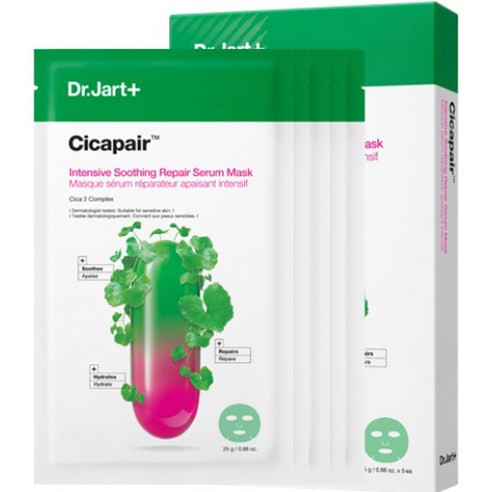 Dr.Jart+ CICAPAIR™ Gesichtsmasken für empfindliche Haut gegen Rötungen, 5 Stück, feuchtigkeitsspendende und beruhigende Gesichtspflege