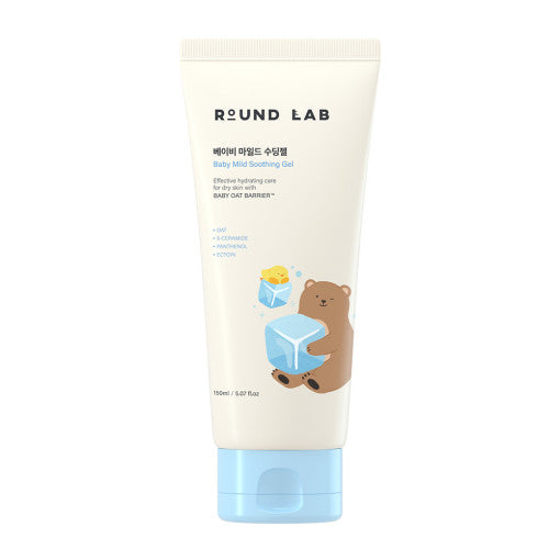 Runde Lab Baby Mild Beruhigendes Feuchtigkeitsgel mit Hafer-Barriere, 150 ml, Baby Lotion in einer weißen Flasche