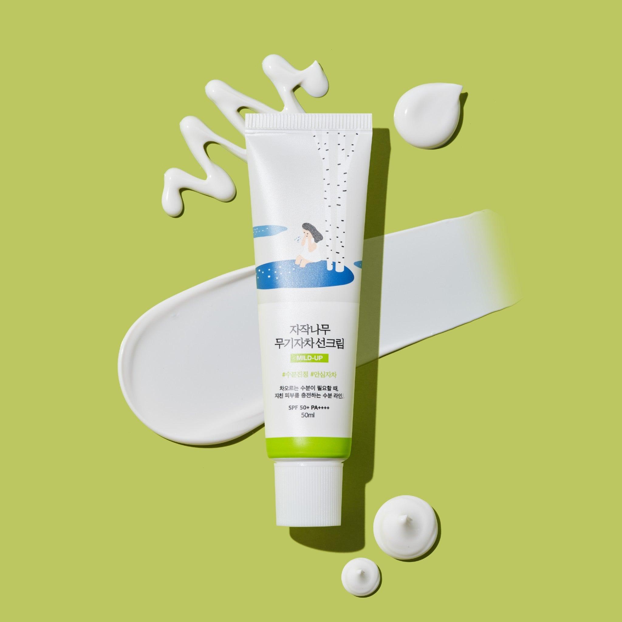 Runde Lab Birch Feuchtigkeitsreicher Sonnenschutz SPF50+ PA++++, 50 ml, Gel-Textur, feuchtigkeitsspendende Sonnencreme.