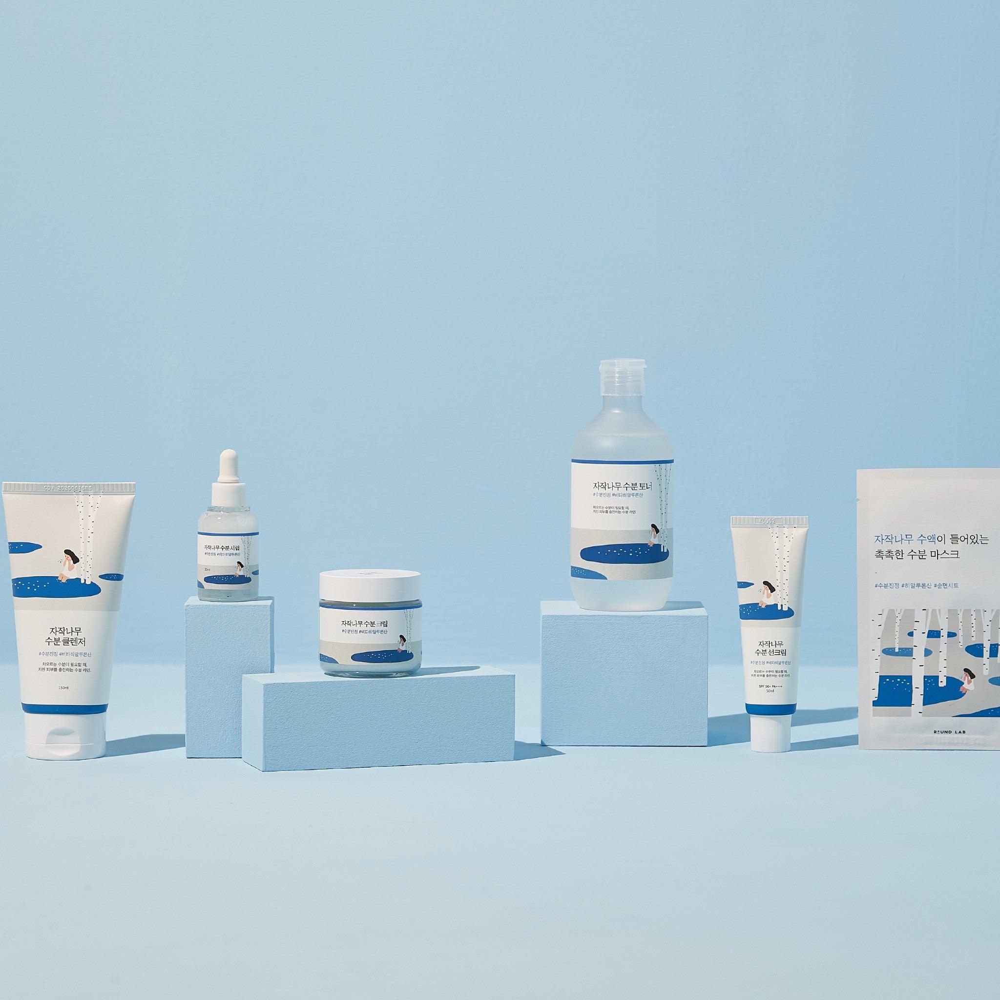 Feuchtigkeitsspendende Round Lab Birch Moisturizing Pad mit Birkenextrakt, 80 Toner-Pads für die Hautpflege.
