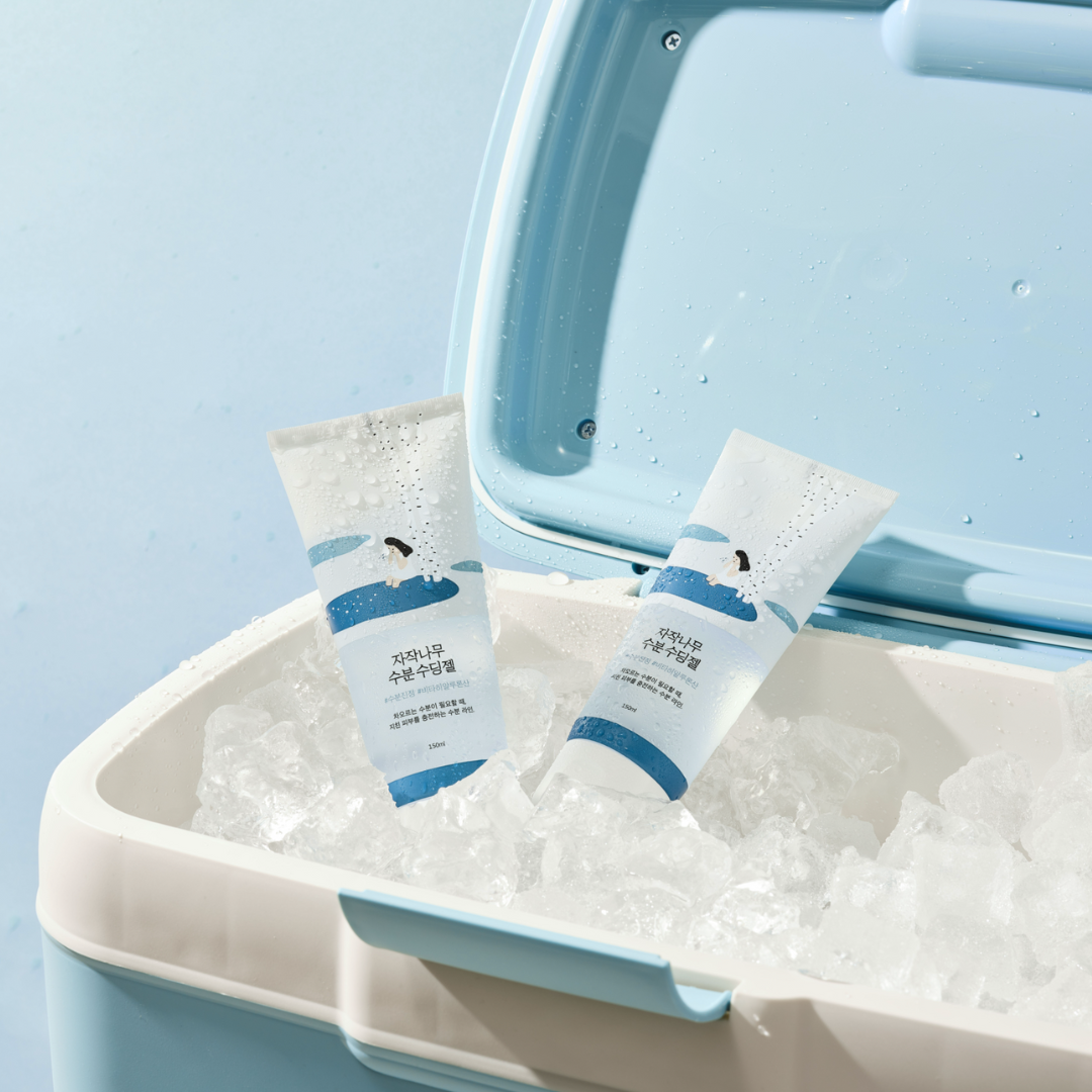 Round Lab Birch Moisturizing Soothing Gel in 150 ml, kühlendes und beruhigendes Gel mit Birkenextrakt, auf der Verpackung.