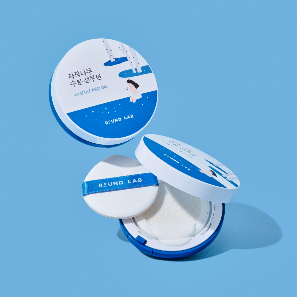 Round Lab Birch Moisturizing Sun Cushion mit SPF50+ PA++++, mineralischer Sonnenschutz im praktischen 15 g Cushion.
