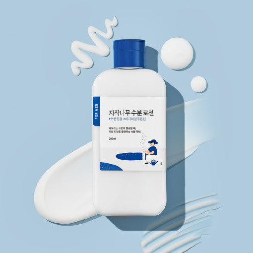 Runde Lab Feuchtigkeitslotion für Männer mit Birkenextrakt, 200 ml, zeigt die Lotion in einer weißen Flasche mit grüner Verpackung