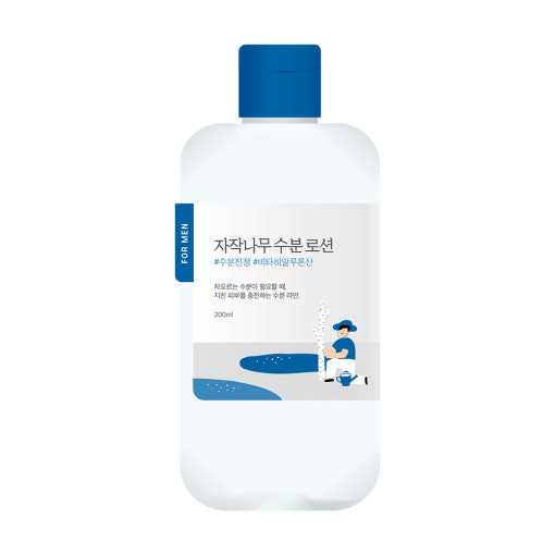 Round Lab Men Birch Juice Feuchtigkeitslotion mit Birkenextrakt, 200 ml, zeigt die pflegende Lotion in der Flasche.