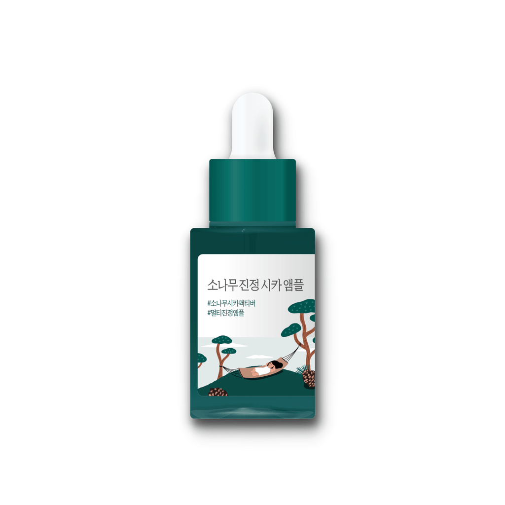 Runde Lab Pine Calming Cica Ampoule in 30 ml Flasche, beruhigende Kiefer-Cica für Akne-Haut, sichtbar auf der Produktverpackung