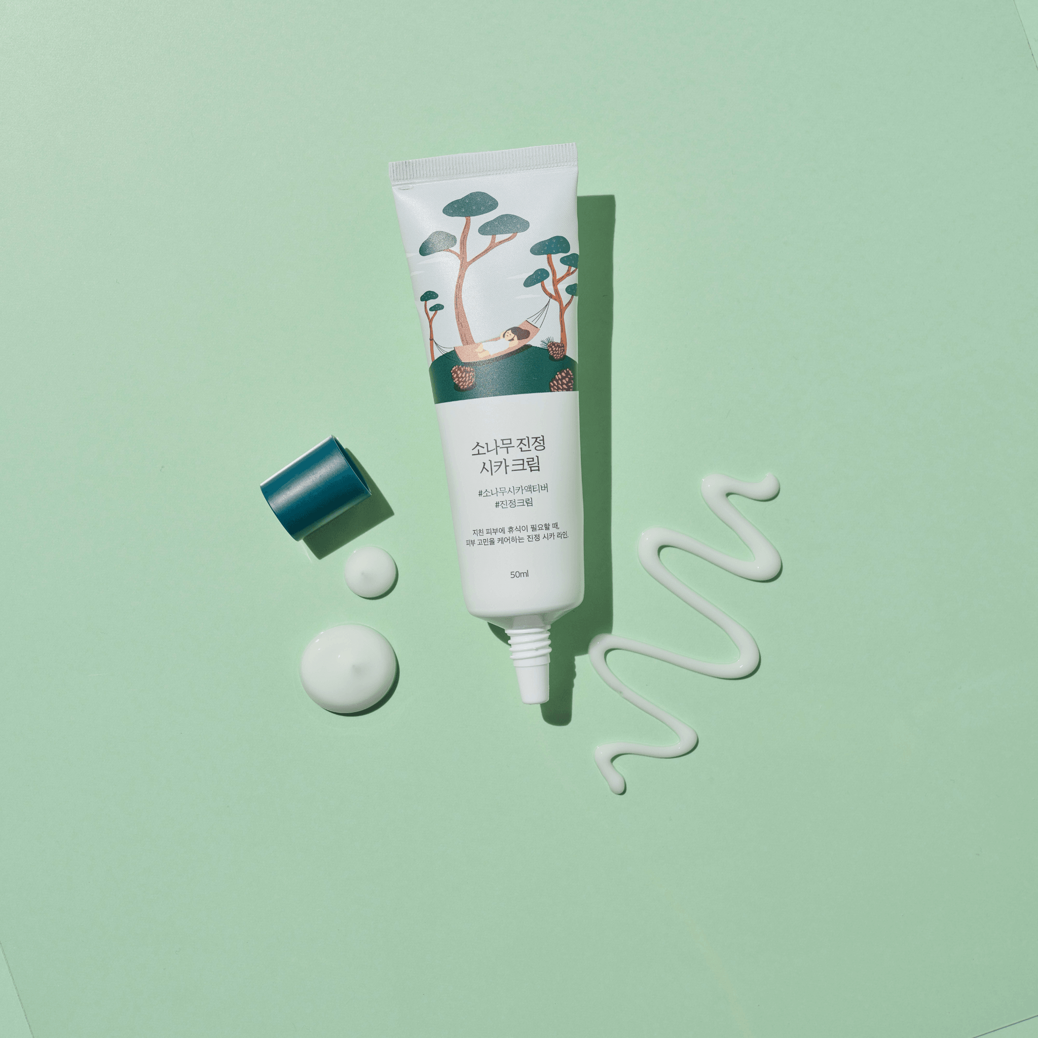 Round Lab Pine Calming Cica Cream, beruhigende Gel-Creme mit Kiefer und Cica, 50 ml, für empfindliche Haut
