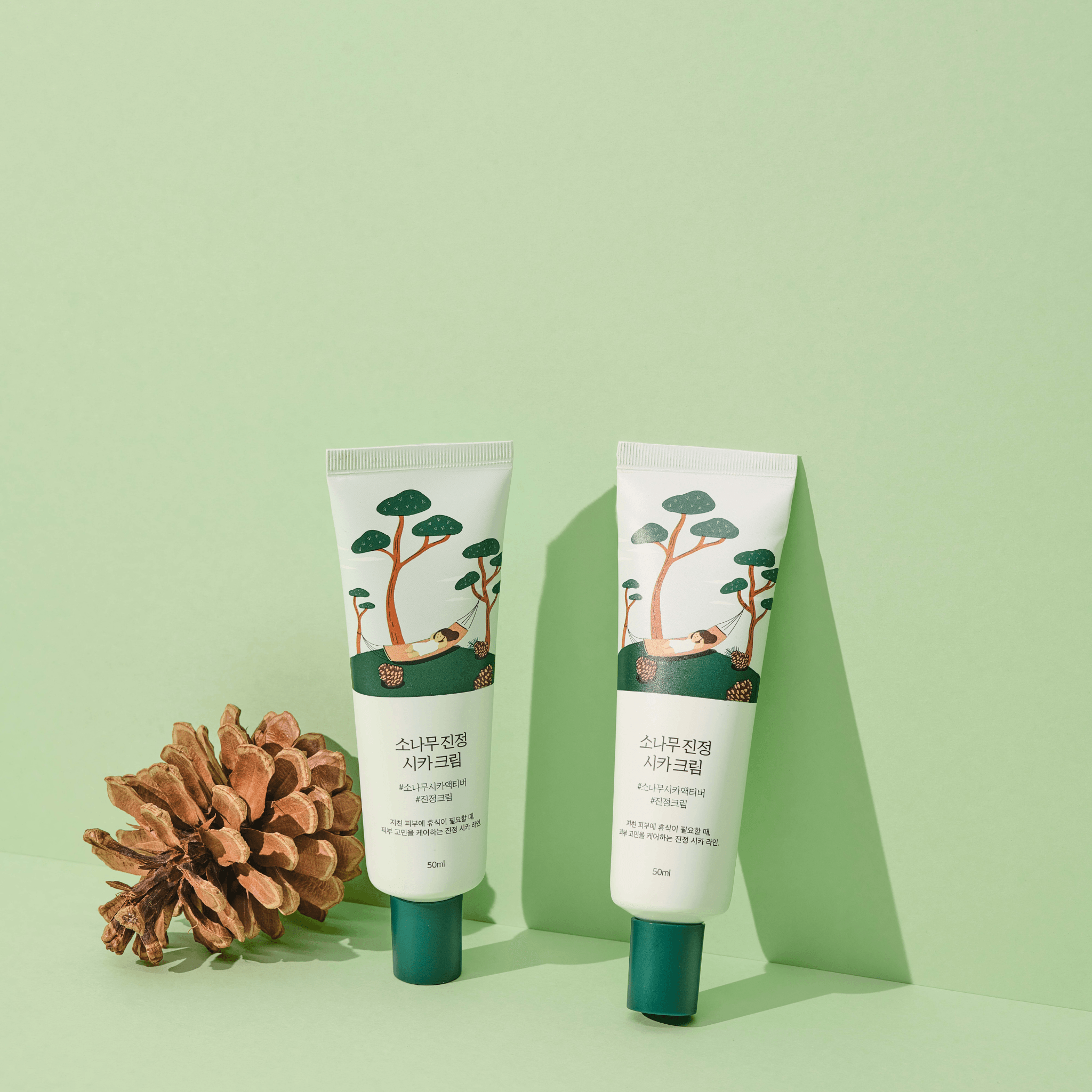 Round Lab Pine Calming Cica Creme, beruhigende Gel-Creme mit Kiefer und Cica, 50 ml, für empfindliche Haut