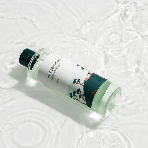 Round Lab Pine Calming Cica Toner in 250 ml Flasche, beruhigender Kiefer-Cica Toner für empfindliche Haut, klare Flasche mit Produktbeschreibung