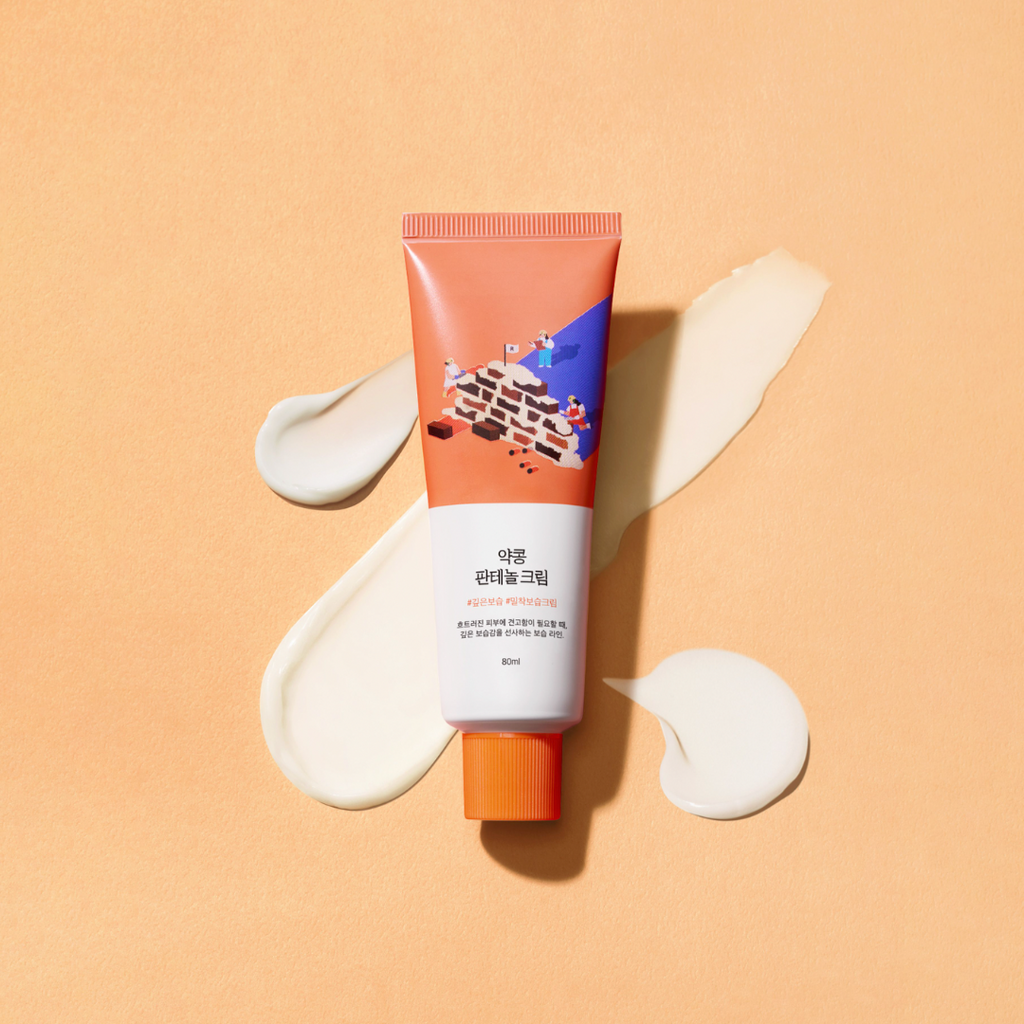 Runde Lab Sojabohnen Panthenol Creme in einem weißen Tiegel, feuchtigkeitsspendende Hautcreme mit Sojabohne und Panthenol, 80 ml