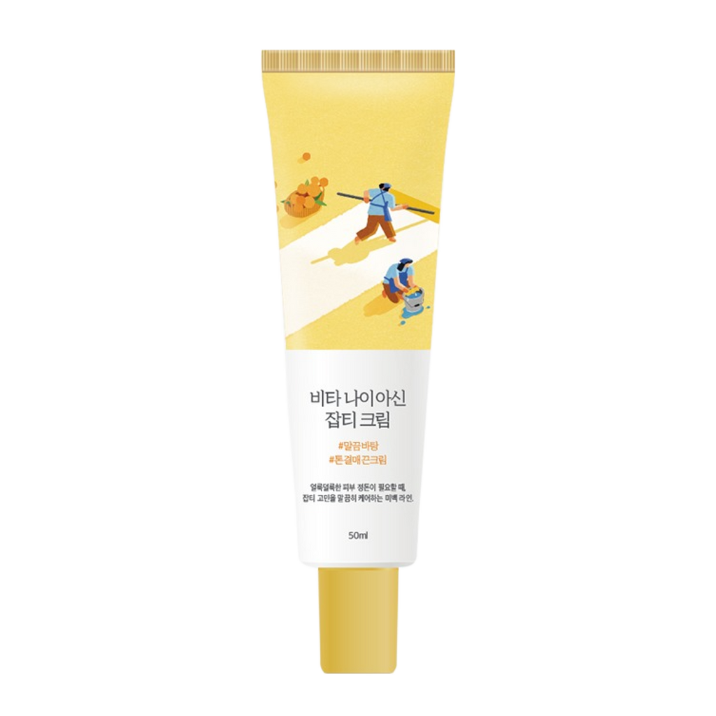 Runde Lab Vita Niacin Blemish Creme in 50 ml, Aufhellende Anti-Falten Creme mit Niacinamid und Vitamin C, Glasdose auf weißem Hintergrund