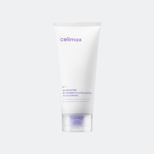 celimax Derma Nature Relief Madecica pH-Balancierender Reinigungsschaum, 150ml, sichtbare Verpackung und Schaumtextur