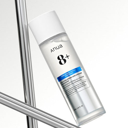 Anua 8 Hyaluronsäure Liposom Haut-Booster, 150 ml, intensiver Feuchtigkeitstoner in Flasche mit klarer Flüssigkeit.