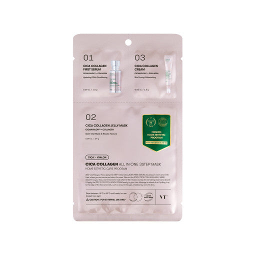 VT Cica Collagen All In One 3 Step Gesichtsmaske, Anti-Aging, pflegend, mit verschiedenen Masken in Packung