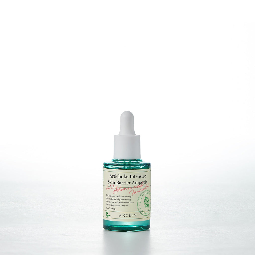 AXIS-Y Artischocken Intensiv-Serum in 30ml Flasche, Ampoule für die Hautbarriere, zeigt die Verpackung und das Produkt.