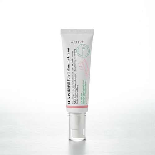 AXIS-Y LHA Peel & Fill Pore Balancing Creme, 50ml, in einer geöffneten Cremeverpackung mit sichtbarer Textur und Spachtel.