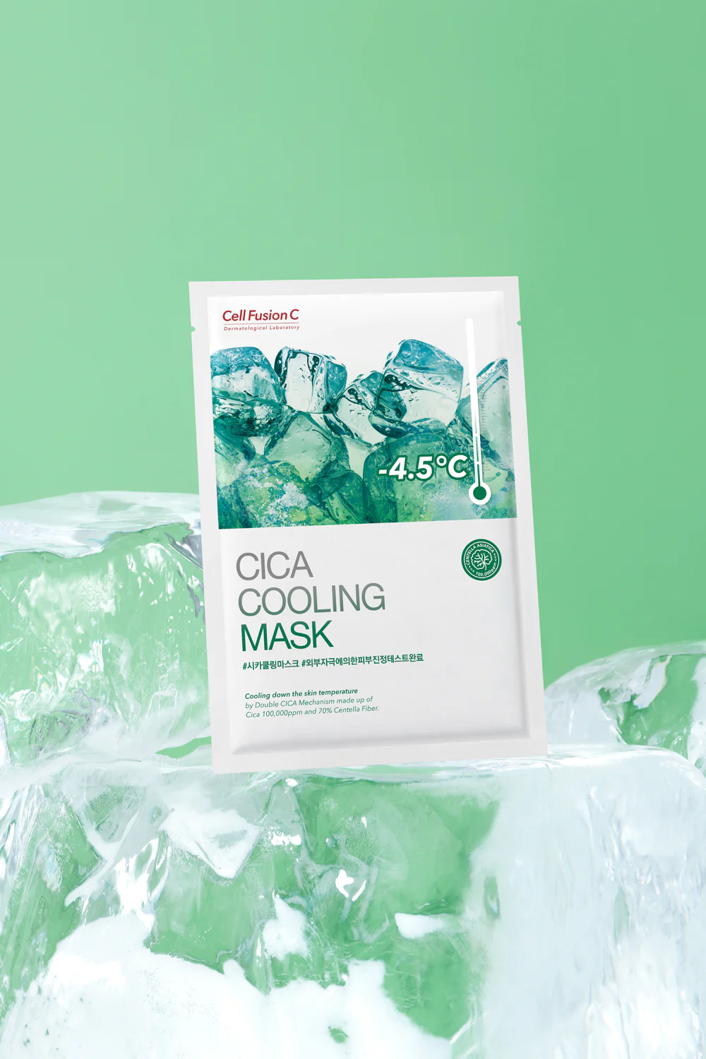 Cell Fusion C Cica Cooling Maske, 27g, 5 Stück, entspannende Gesichtspflege mit beruhigender Wirkung, für frische Haut.
