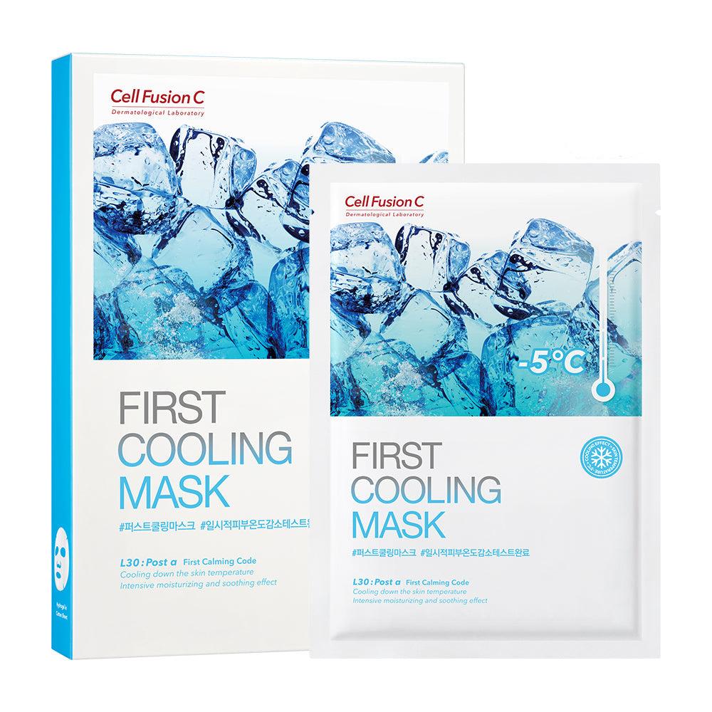 Cell Fusion C Post Alpha First Cooling Maske, 27g, 5 Stück, kühlende Gesichtsmasken auf Baumwollbasis, entspannend und erfrischend