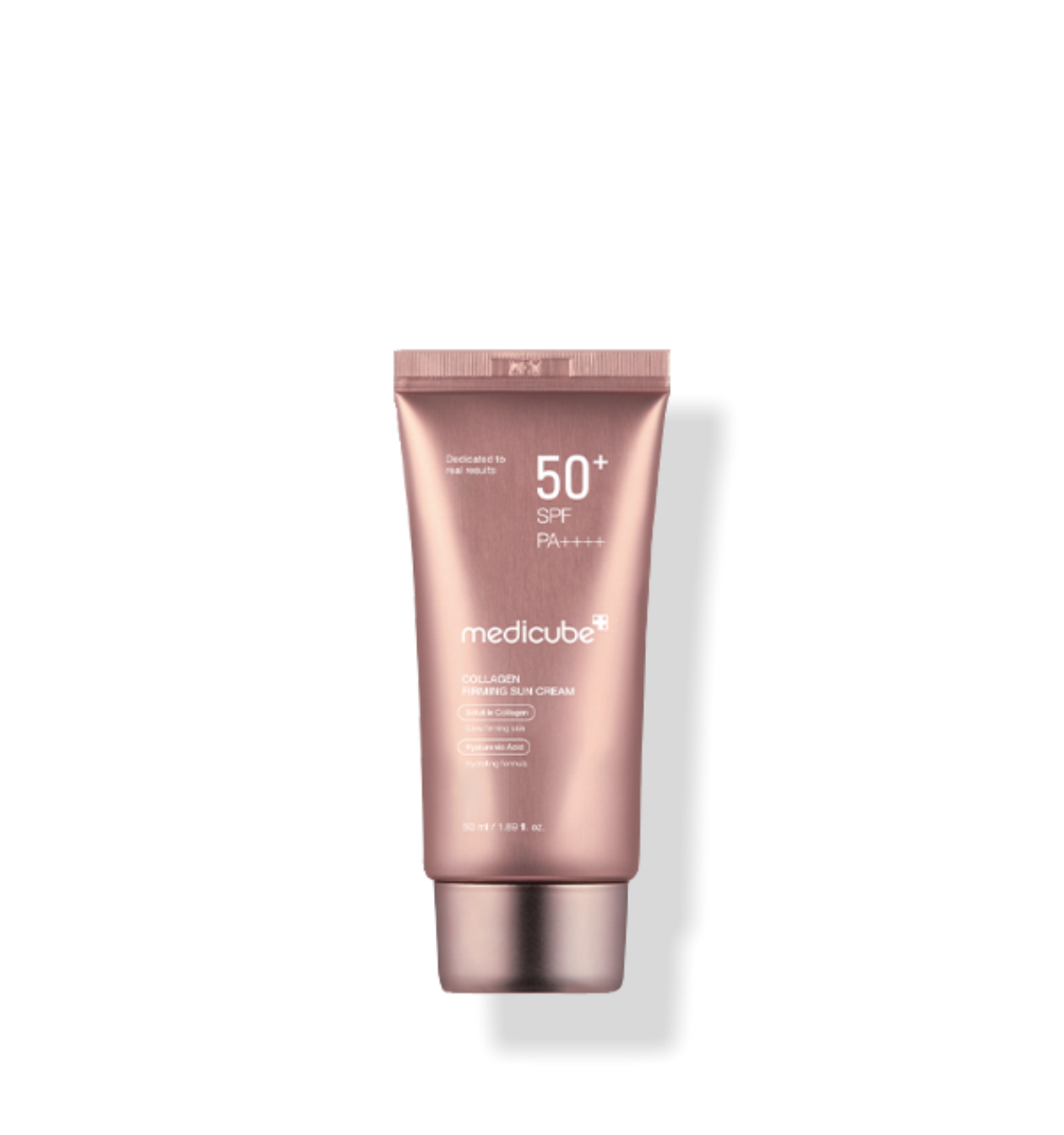 Medikube Collagen Firming Sonnencreme, 50 ml, mit Kollagen und Glow-Effekt, cremige Textur auf sichtbarer Verpackung