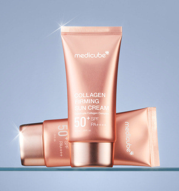 medicube Collagen Sonnenschutzcreme mit straffender Wirkung, 50 ml, Sonnencreme mit Kollagen und Glanz-Effekt sichtbar im Bild