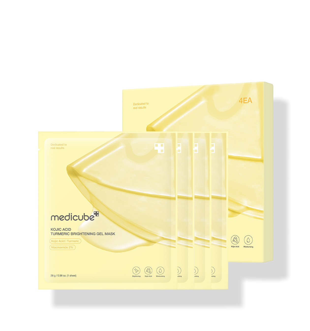 medicube Kojic Acid Turmeric Gesichtsmaske, aufhellendes Gel gegen dunkle Flecken, 4 Stück, 28 g pro Maske