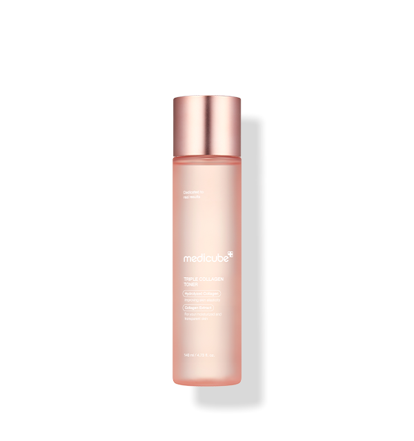 medicube Triple Collagen Toner 4.0, 140 ml, Flasche mit transparentem Toner, ideal für intensive Hydratation und strahlende Haut